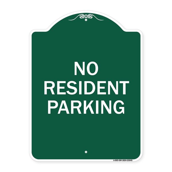 Signmission Reserved Parking Sign No Resident Parking, Green & White Aluminum Sign, 18" x 24", GW-1824-23045 A-DES-GW-1824-23045